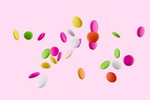 colorido arco iris caramelo cayendo volando sobre fondo blanco ilustración 3d foto