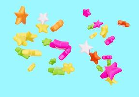 chispas de azúcar de colores, caramelos de estrellas, decoraciones para hornear, estrellas en ilustración 3d azul foto