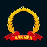 Golden laurel wreath award with red ribbon. Isolated icon for game ui assets vector