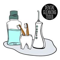 oral hygiene. Dental cleaning tools - toothbrush, mouthwash and irrigator. World Oral Health Day. campaign dedicated to raising global awareness of oral health issues. Oral Cancer Awareness Month. vector