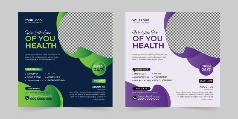 Medical healthcare square social media post, promotion web banner ads sales and discount banner vector template Design