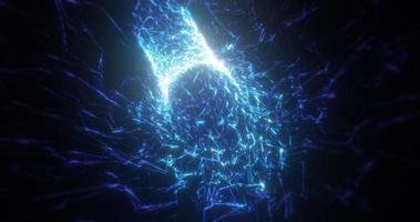 Abstract blue tunnel swirling from lines and particles of triangles glowing futuristic hi-tech with a blur effect on a dark background. Abstract background photo