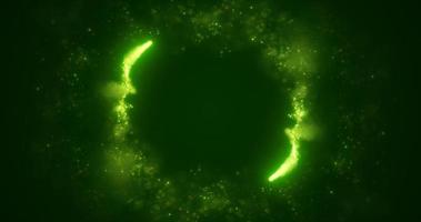 Abstract green energy lines and cyclic circles with magic bokeh from particles, abstract background photo