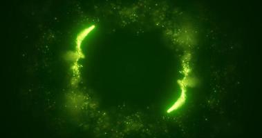 Abstract green energy lines and cyclic circles with magic bokeh from particles, abstract background photo