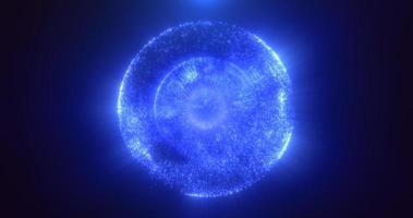 Abstract round blue sphere glowing energy magic molecule with atoms from particles and dots cosmic. Abstract background photo