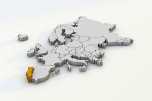 europa mapa 3d render aislado con marrón portugal un país europeo foto