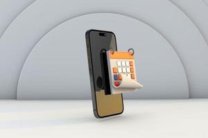 Digital calendar with smartphone mockup display. 3D render photo