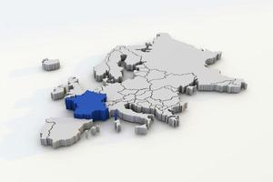 Europe map 3d render isolated with Blue France a European country photo