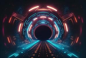 fondo de túnel futurista con luz de neón foto