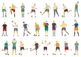 Elderly people play soccer icons set cartoon vector. Soccer man vector