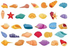 conjunto de iconos de concha vector de dibujos animados. playa de conchas