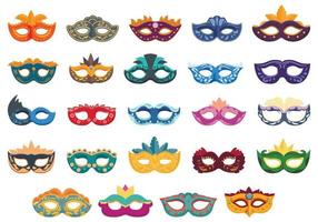 Carnival of Venice icons set cartoon vector. Costume mask