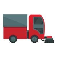 vector de dibujos animados de icono de barredora roja. camión de carretera