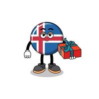ilustración de la mascota de la bandera de islandia dando un regalo vector