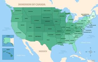 Mapa de los Estados Unidos de América con el nombre detallado de los estados vector