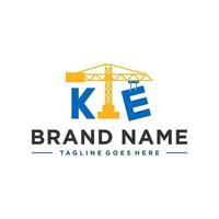 construction crane logo with letter KT vector