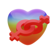 3D-Rendering. lesbisches Symbol oder homosexuelles Symbol und Regenbogenherz. png