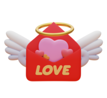 representación 3d sobre de amor o correo de amor con halo angel y alas de angel. png