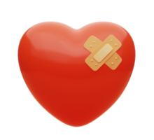 3D rendering. Broken red heart with plaster. Valentine's day. png