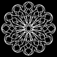 patrón de mandala con líneas blancas sobre fondo negro, parece una flor o fuegos artificiales. vector