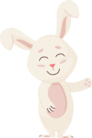 personaje de conejito. saludando y sonriendo divertido, feliz conejo de dibujos animados de Pascua. png