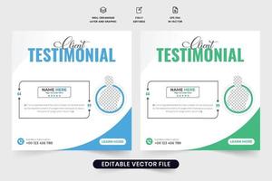 diseño de testimonios de empresas creativas con formas abstractas y secciones de citas. revisión de servicio al cliente y diseño de diseño de comentarios para sitios web. vector de plantilla de retroalimentación del cliente con marcadores de posición de fotos.