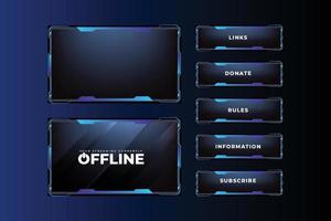 Creative gaming screen interface design with geometric shapes. Broadcast game screen panel vector with dark background and buttons. Online gaming frame border design with blue colors.