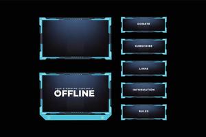 Live gaming overlay vector with a dark background. Online gaming overlay design for online gamers. Futuristic ice color streaming overlay design with colorful buttons and frosty decoration.