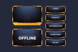 Offline and online screen collection on a dark background. Simple overlay decoration with yellow color borders and buttons. Online gamer screen interface design for live streamers. vector