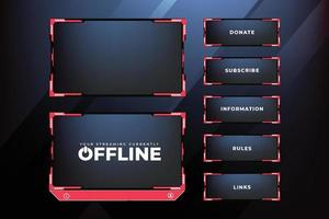 Live streaming overlay design with abstract shapes. Futuristic gaming overlay and broadcast border vector on a dark background. Modern gaming overlay and online screen panel design with red color.