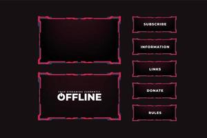 Live gaming broadcast frame with digital shapes for gamers. Dark streaming overlay panel design with red color borders. Futuristic gaming screen design vector for online streamers.