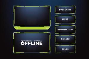 Live streaming overlay vector for online gamers. Online gaming frame vector with green color. Futuristic screen border design with an offline screen. Live broadcast screen decoration with buttons.