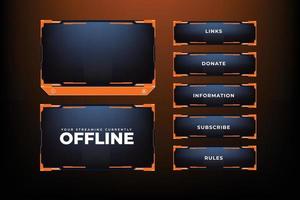 Gaming overlay vector with orange and dark color shapes. Streaming overlay frame and screen interface decoration. Futuristic live streaming overlay design with creative shapes for online gamers.