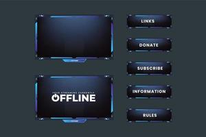 Futuristic live gaming overlay template design with blue color on a dark background. Stream screen interface elements vector for the online gamer. Live game frame border design with light effect.