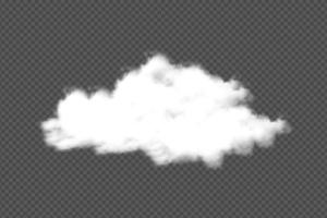 Realistic dense cloud vector design on a dark background. Cloud floating design for sky or storm weather concept. Smoke or fog vector for template decoration, on a transparent background.