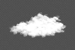 Dense cloud vector isolated on a dark background. Realistic fog or smoke vector for storm or sunny weather design. Cloudy sky or smog environmental design on a transparent background for templates.