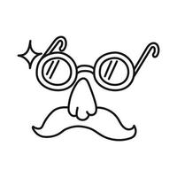 Funny glasses with mustache. Design element. Hand drawn line art vector illustration isolated on white background.