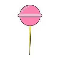 Pink lollipop retro 90s style. Candy food. Colorful vector sticker isolated on white background.