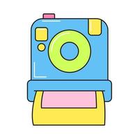 Old camera retro 90s style. Colorful vector sticker isolated on white background.