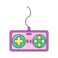 Old joystick for video games retro 90s style. Colorful vector sticker isolated on white background.