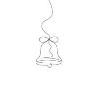 Continuous one-line drawing of christmas bell. New Years celebration concept isolated on white background. Vector sketch illustration