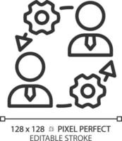 icono lineal perfecto de píxeles incorporados. integración de nuevos empleados. socialización de los empleados. recursos humanos. Colaboración en equipo. ilustración de línea delgada. símbolo de contorno dibujo de contorno vectorial. trazo editable vector