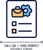 Job description pixel perfect RGB color icon. List of requirements and duties. Work position details. Hiring. Human resources. Isolated vector illustration. Simple filled line drawing. Editable stroke