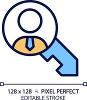 Key person pixel perfect RGB color icon. Important qualified employee. Skilled leader. Company professional worker. Isolated vector illustration. Simple filled line drawing. Editable stroke
