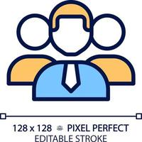 Personnel pixel perfect RGB color icon. Group of people working for company. Organization staff. Professional employees. Isolated vector illustration. Simple filled line drawing. Editable stroke