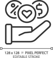 Benefits pixel perfect linear icon. Extra perks for employees. Profit sharing and insurance. Retention strategy. Thin line illustration. Contour symbol. Vector outline drawing. Editable stroke