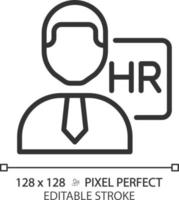 icono lineal perfecto de píxeles del administrador de recursos humanos. coordina el proceso de reclutamiento. Departamento de Recursos Humanos. posición de trabajo. ilustración de línea delgada. símbolo de contorno dibujo de contorno vectorial. trazo editable vector