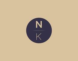 NK letter modern elegant logo design vector images