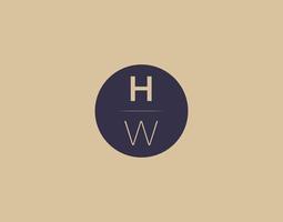 Imágenes de vector de diseño de logotipo elegante moderno de letra hw