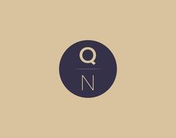 Imágenes de vector de diseño de logotipo elegante moderno de letra qn